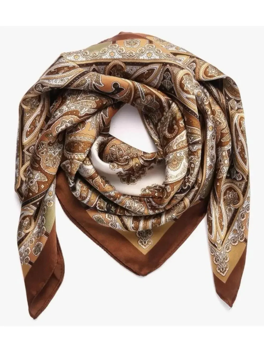 Brown Paisley Polyester Satin Head Scarf Silky Hair Bandana Neck Scarf NEW